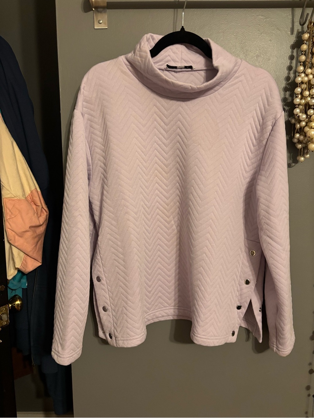 Lavender Chevron Quilted Funnel Neck Pullover